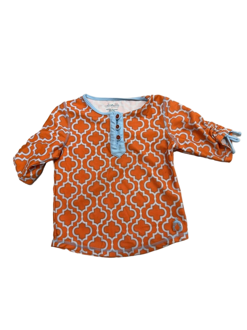 Cabana Life Girls Orange Moroccan Print UPF 50+ Rash Guard Swim Top Size 5